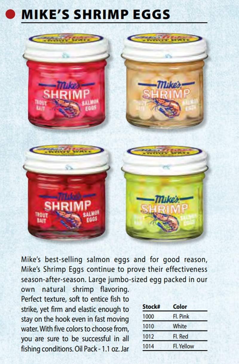 Mike's Shrimp salmon eggs colour and product guide