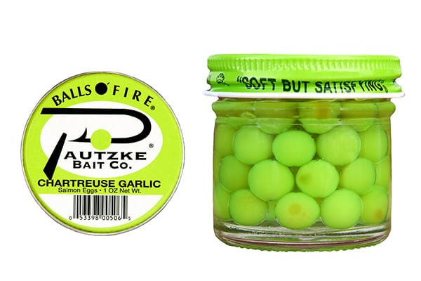 Pautzke Balls O’ Fire Salmon Eggs – Chartreuse Garlic – product packaging