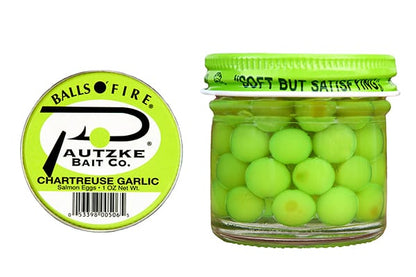 Pautzke Balls O’ Fire Salmon Eggs – Chartreuse Garlic – product packaging