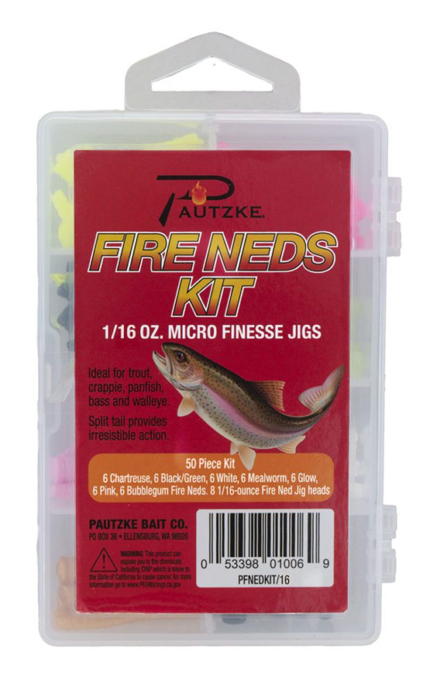 Pautzke Fire Neds Kit — 1/16 oz — 1 kit: 42 bodies + 8 jig heads (50 pieces). Included component, model PFNEDKIT/16.