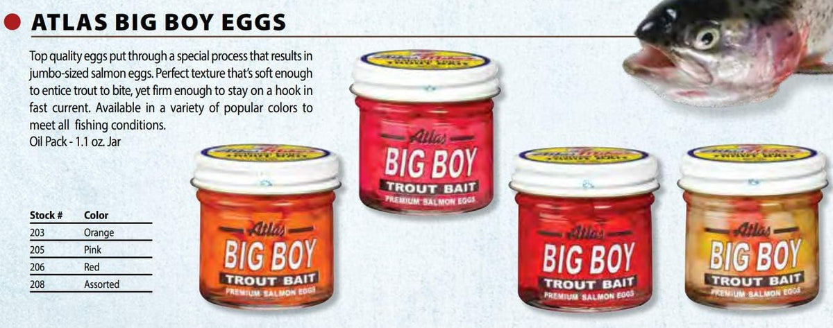 Atlas Big Boy salmon eggs product guide and colour range