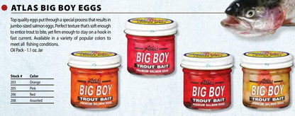 Atlas Big Boy salmon eggs product guide and colour range
