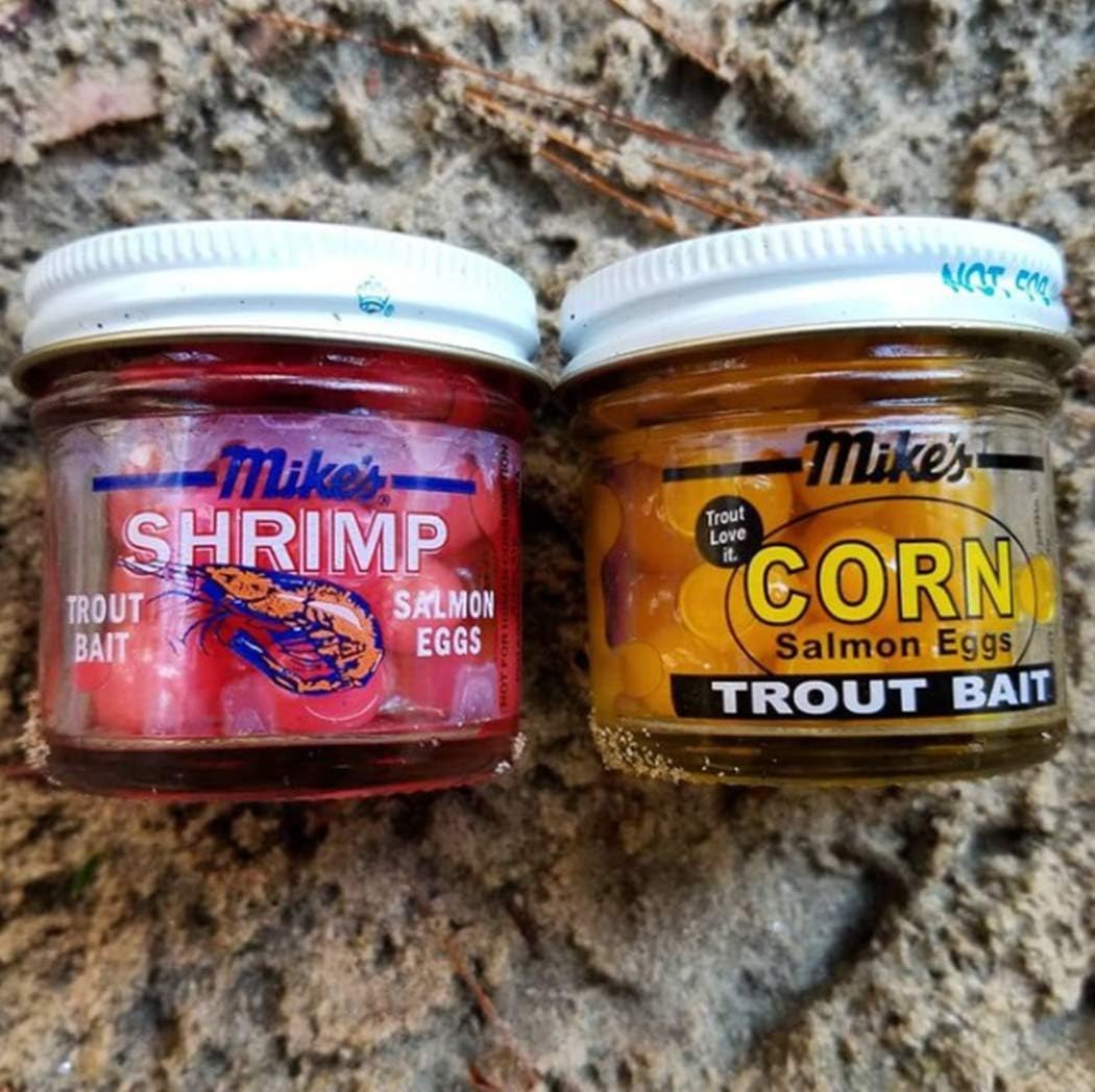 Mike's Shrimp egg bait jar beside a separately sold Corn Eggs jar