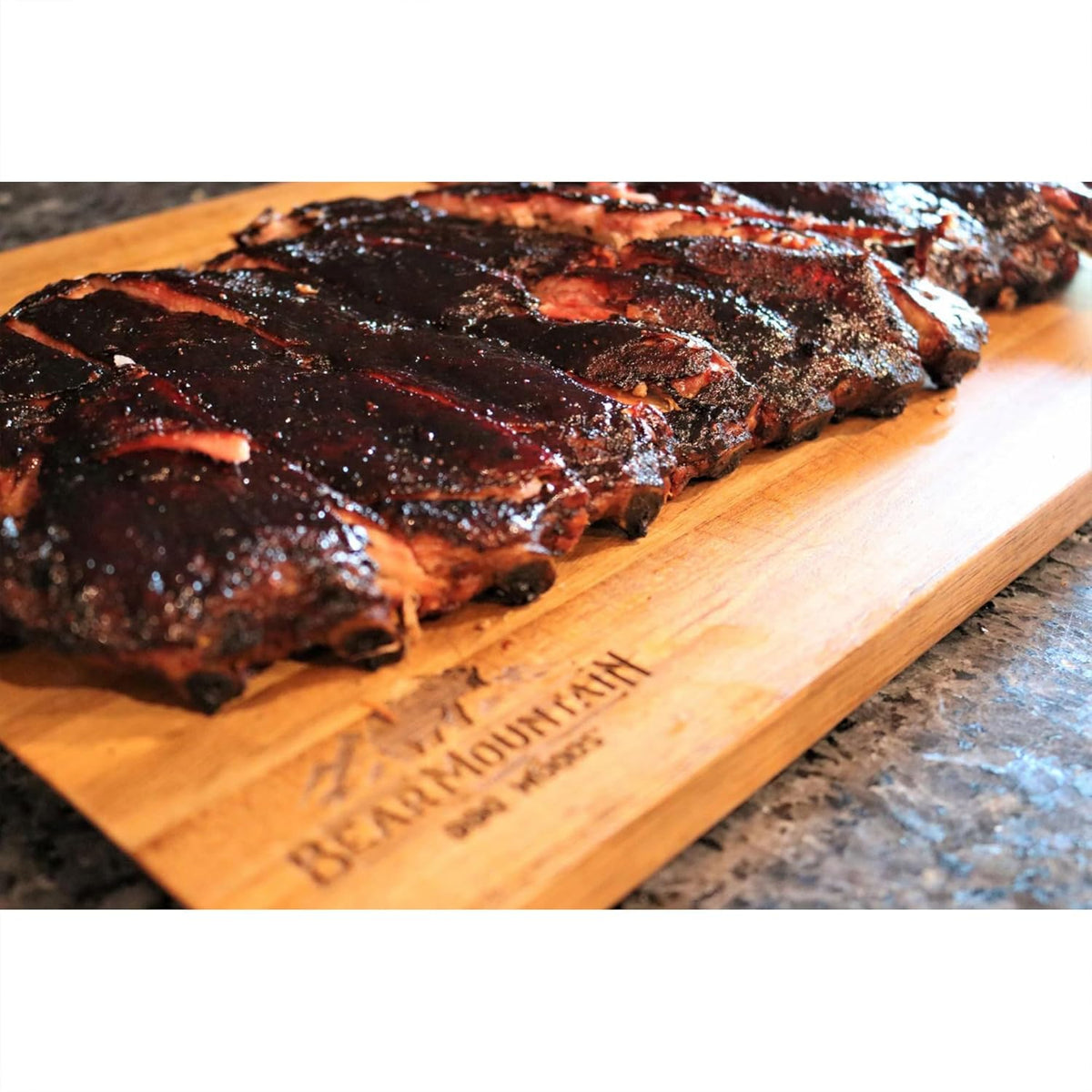 Bear Mountain — Smoked ribs on a cutting board