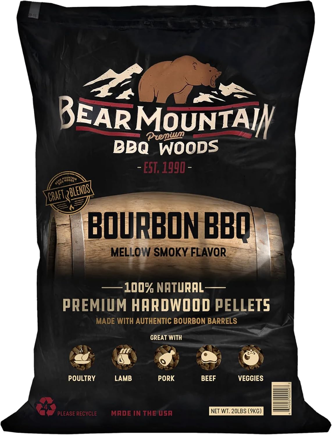 Bear Mountain — Bourbon BBQ pellet bag, front