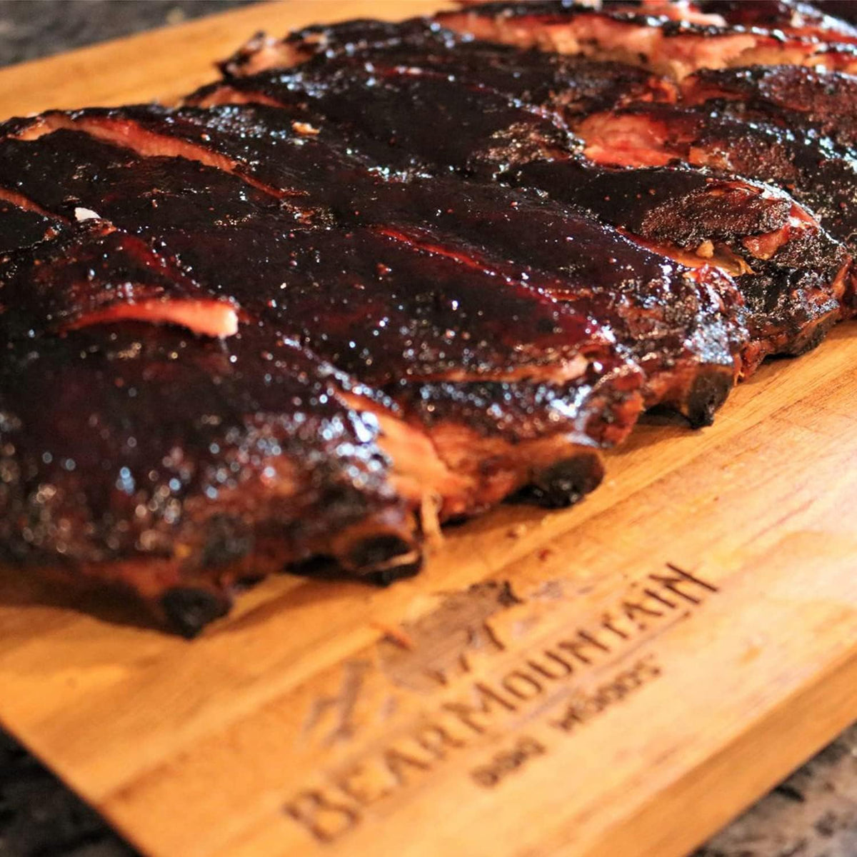 Bear Mountain — Smoked ribs on a cutting board