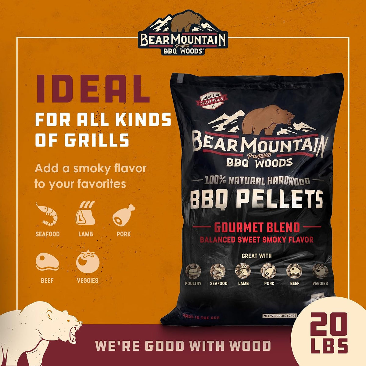 Bear Mountain — Gourmet Blend pellet features and grill compatibility