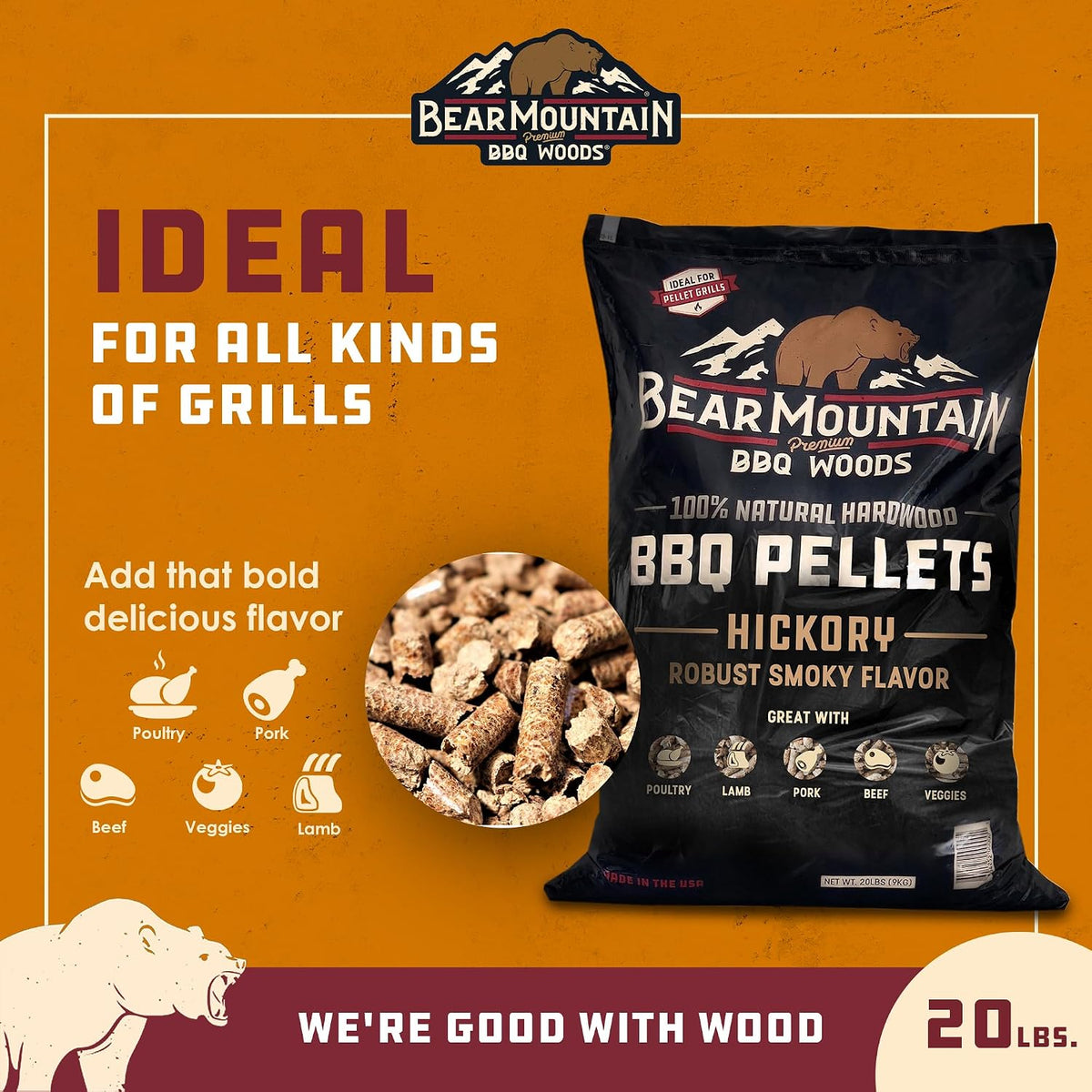 Bear Mountain — Hickory pellet features and grill compatibility