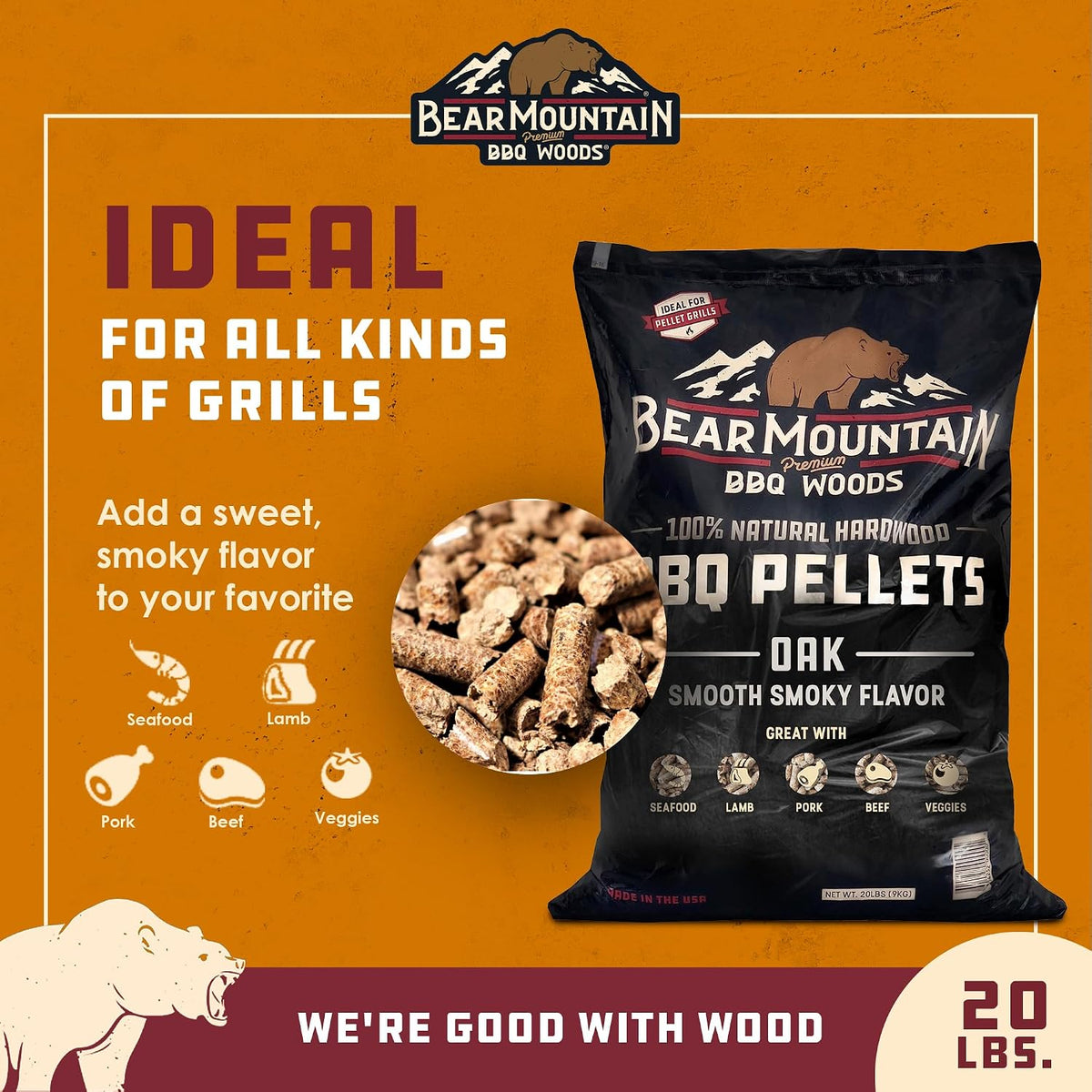 Bear Mountain — Oak pellet features and grill compatibility