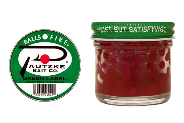 Pautzke’s Balls O’ Fire Green Label salmon eggs – jar and lid