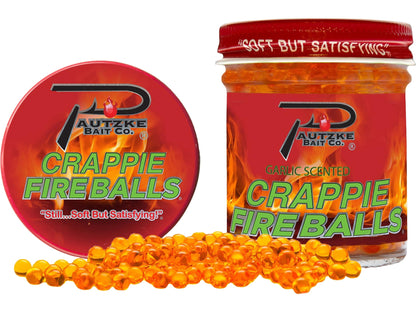 Pautzke's orange Crappie Fire Balls bait jar