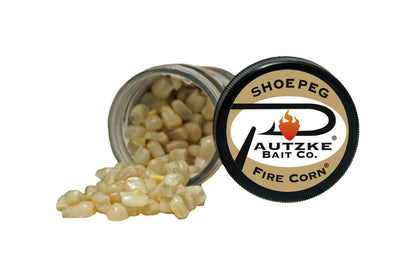 Shoepeg corn kernels and Pautzke Fire Corn packaging