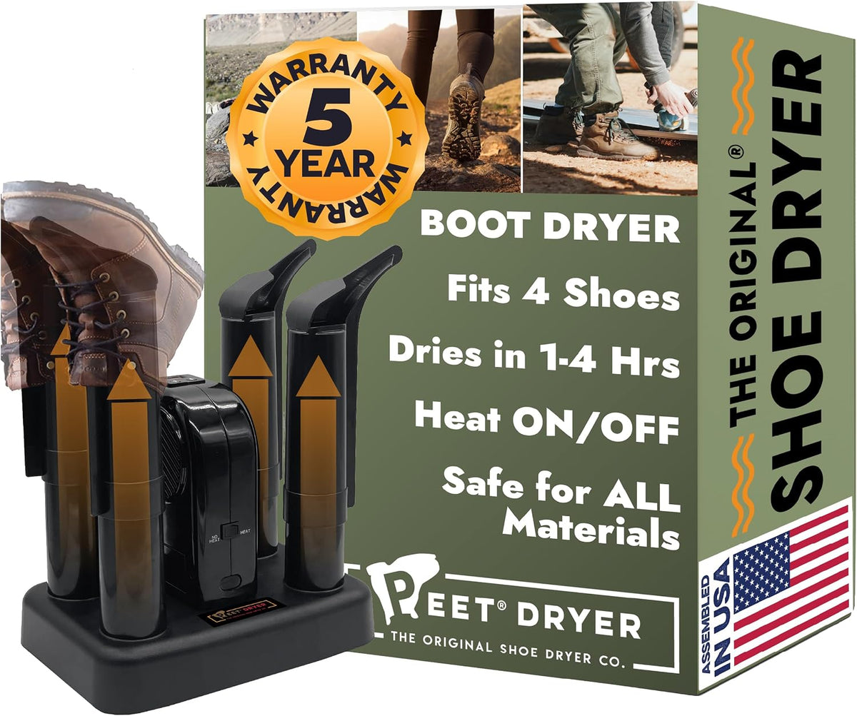 PEET Advantage Plus dryer with four footwear DryPorts and packaging