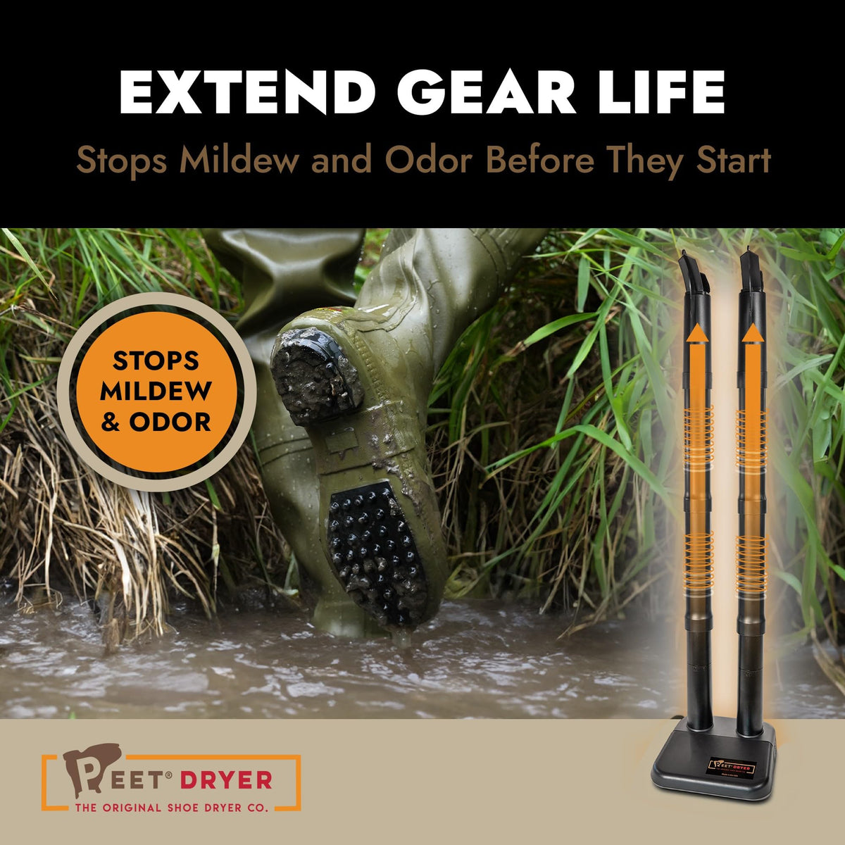 PEET Wader dryer beside outdoor boots
