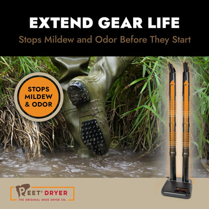 PEET Wader dryer beside outdoor boots