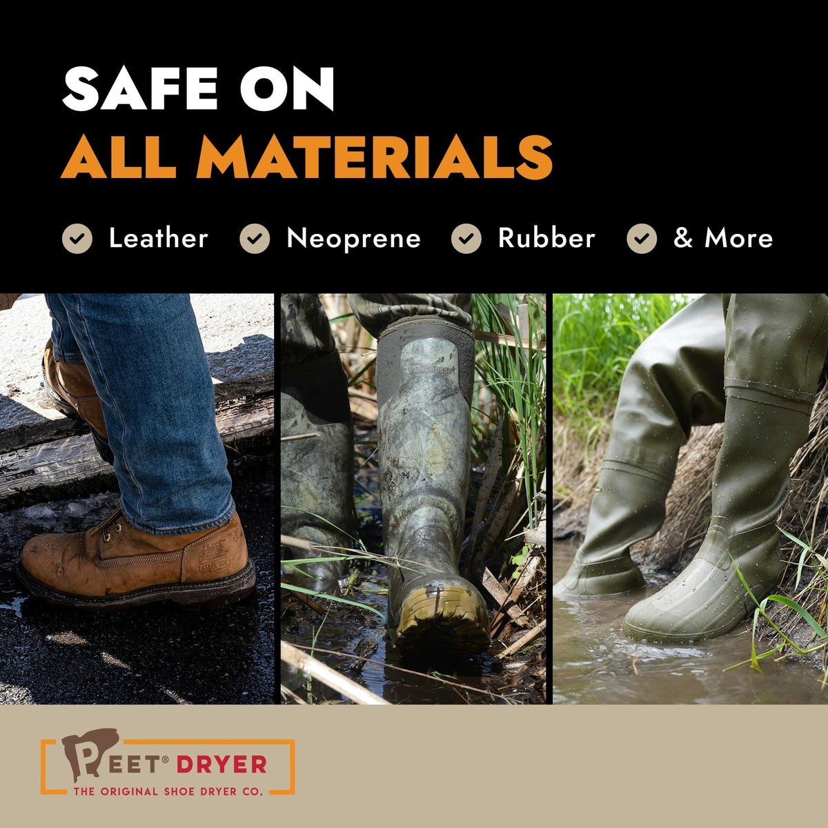 Examples of footwear materials for PEET Wader