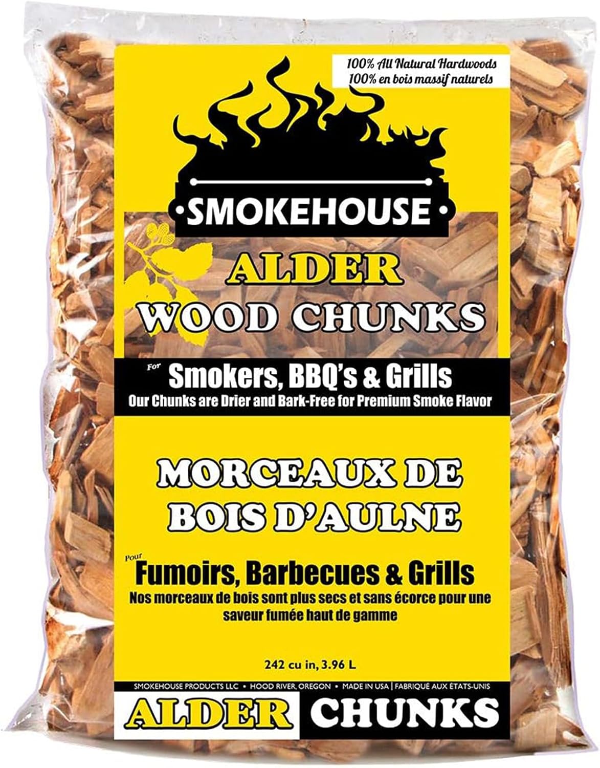 Smokehouse — Alder wood chunks bag, front, 242 cu in / 3.96 L
