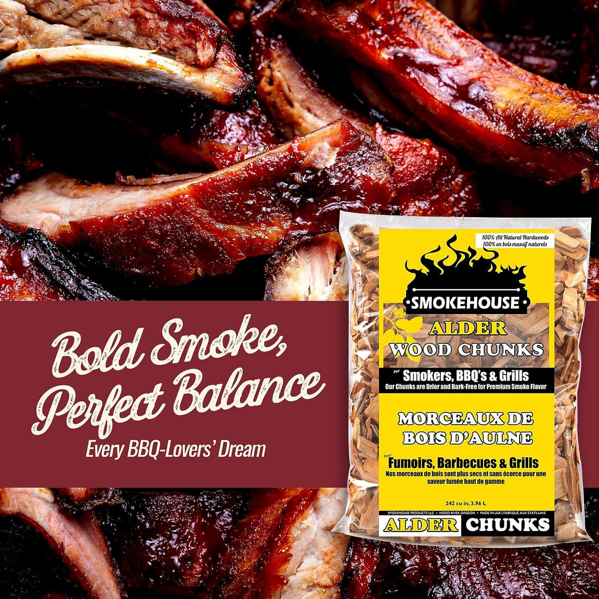 Smokehouse — Alder wood chunks and smoking features